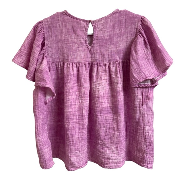Lularoe Maddy Womens Size L Purple Tie Dye Gauze Flutter Sleeve Smocked Top - Picture 2 of 8